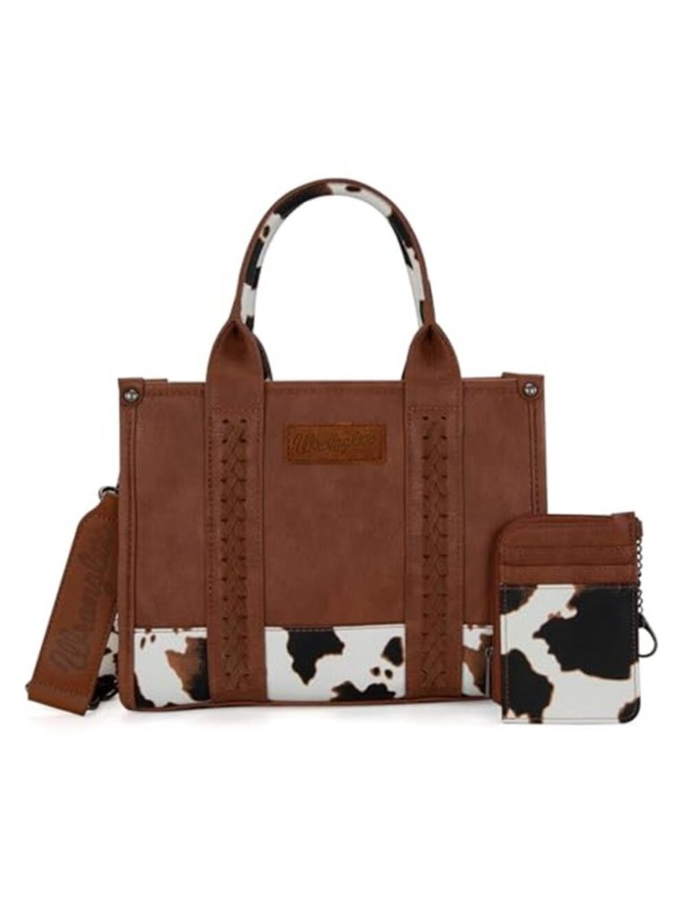 Leopard Western Tote Bag Crossbody Purse Whipstitch Shoulder Handbag Wallet Set